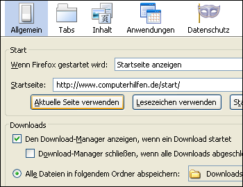 Firefox Browser: Startseite einrichten