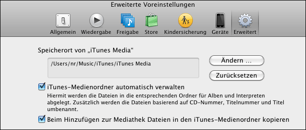 iTunes Music Ordner: Medien kopieren