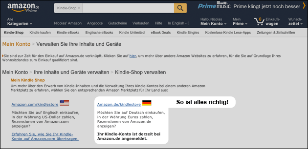 Kindle und Prime Video Store auf deutsch anmelden
