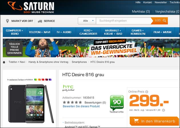 Aldi HTC Desire 816 bei Saturn