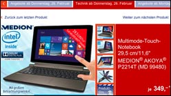 Medion Akoya P2214T: Notebook + Tablet ab Donnerstag bei Aldi