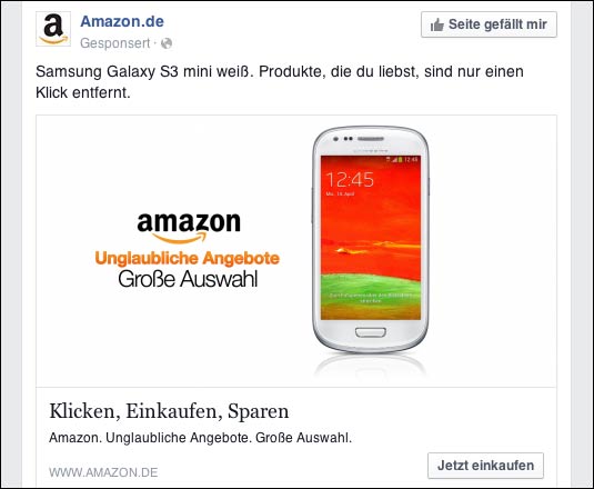 Amazon Werbung bei Facebook: Samsung Galaxy S3 mini