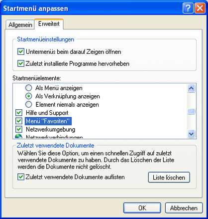 Startmenü anpassen