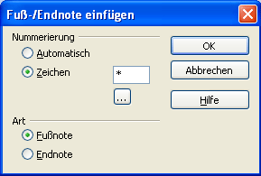 Fußnotenzeichen wählen