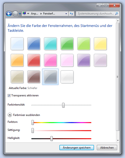 Fensterfarbe anpassen