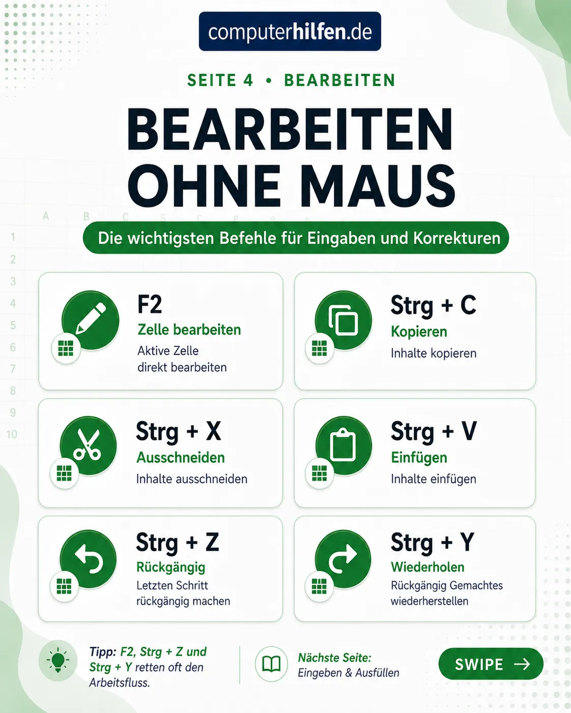 Excel Tastenkombinationen – Seite 4