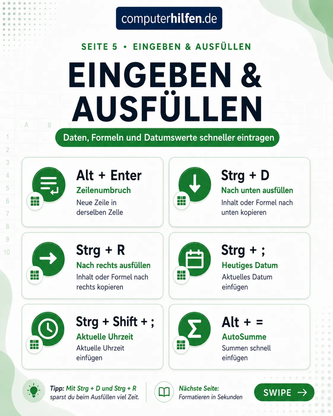 Excel Tastenkombinationen – Seite 5