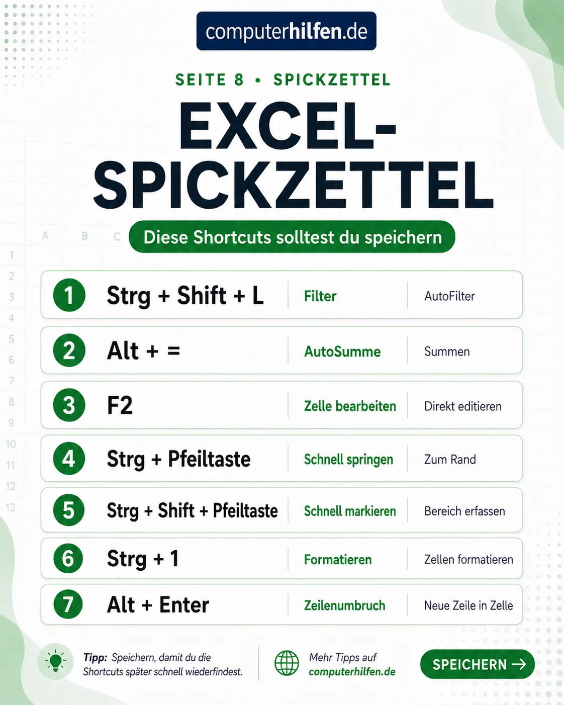 Excel Tastenkombinationen – Seite 8