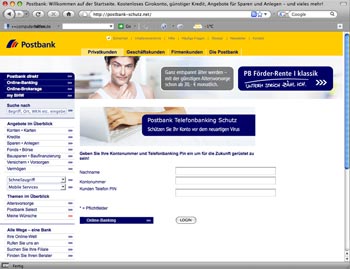 Postbank Phishing: Postbank-Schutz.net