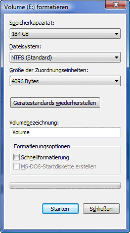 Formatieren mit Windows Vista