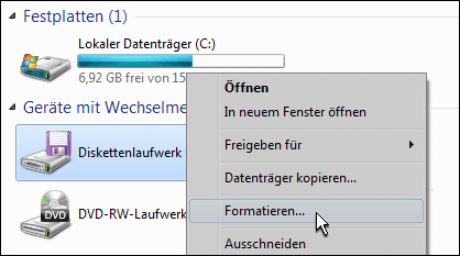 Windows 7: Festplatte formatieren