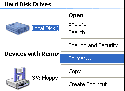 Windows XP format drive