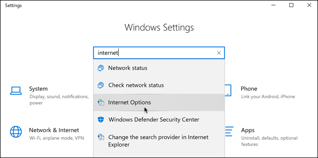 Windows Internet Options