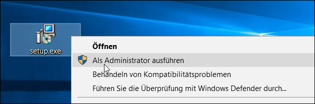 Setup als Administrator installieren