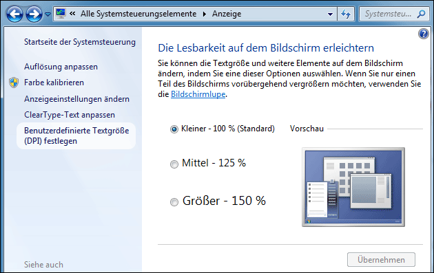 Auflösung: Schrift vergrößern