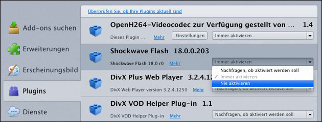 Flash Player deaktivieren