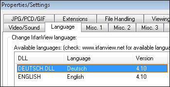 Irfanview auf deutsch umstellen
