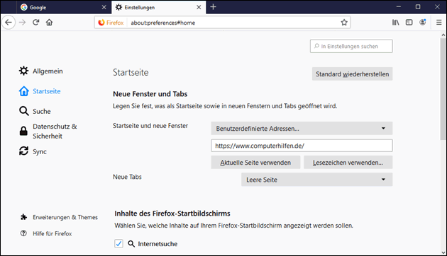 Firefox Startseite