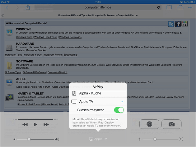 AirPlay Bildschirmsynchronisierung