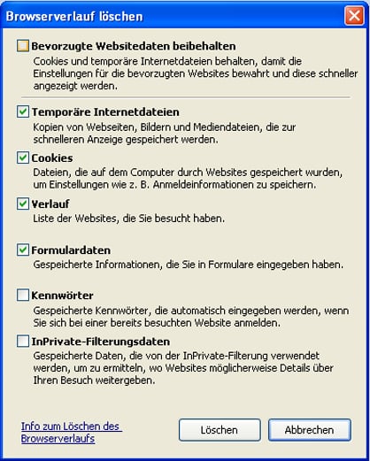Haken setzen zum Löschen