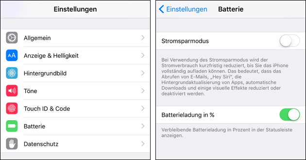 iPhone: Batterie / Akku in Prozent anzeigen