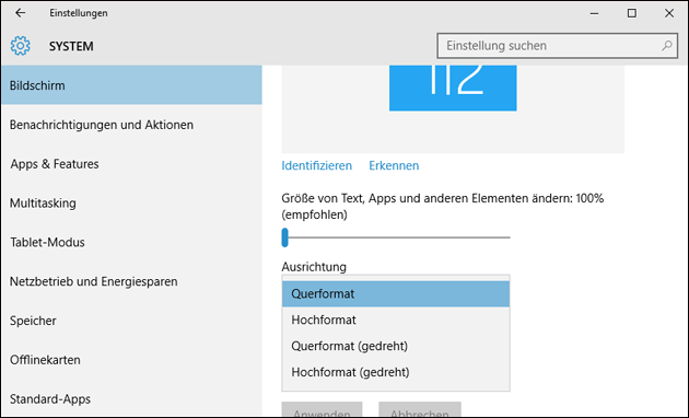 Bildschirm drehen mit Windows 10