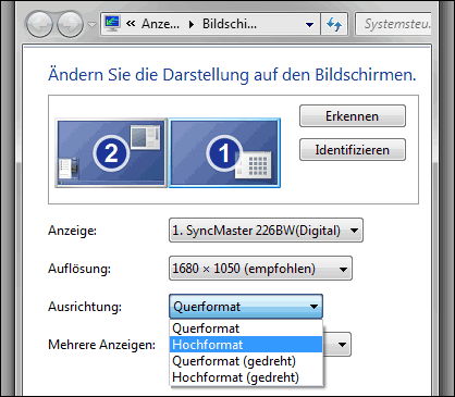 Bildschirm drehen mit Windows 7