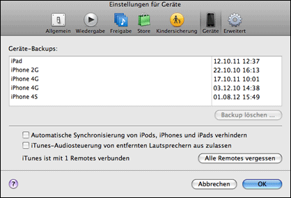 iPhone Backups löschen über iTunes