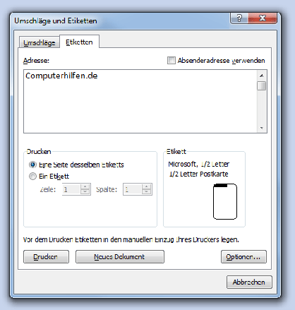 Etiketten Drucken In Word Computerhilfen De