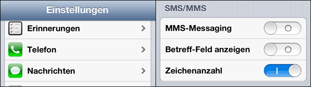 Einstellungen SMS