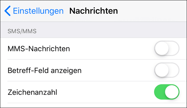 iPhone SMS Zeichen zählen