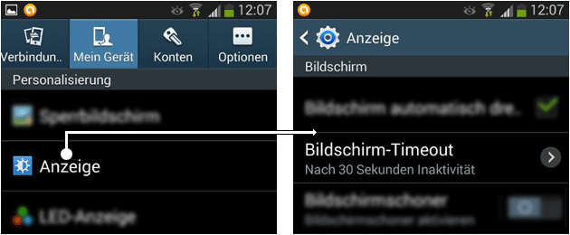 Android Bildschirm Timeout