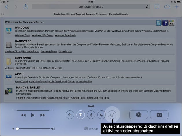 Bildschirm drehen am iPad