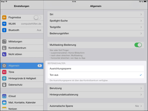 iPad: Ausrichtungssperre statt Stumm-Taste