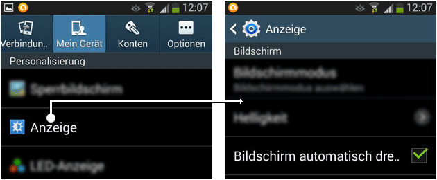 Samsung: Bildschirm drehen (Android)