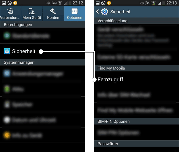 Samsung orten: Fernzugriff aktivieren