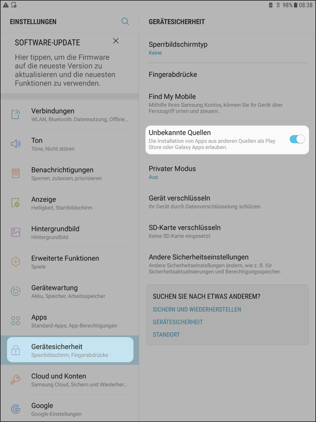 Unbekannte Quellen Android