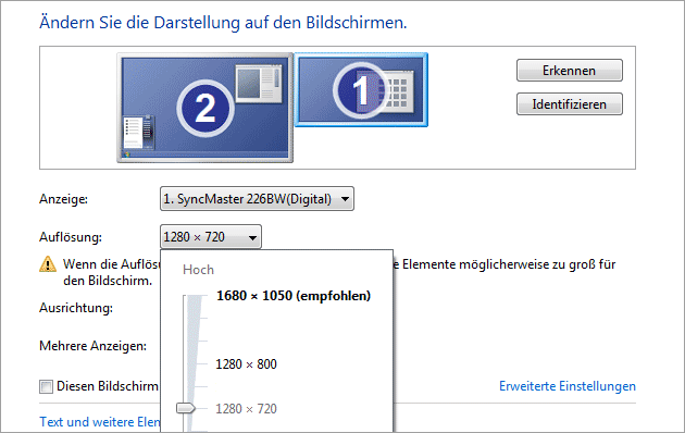 Zweiter Bildschirm mit andere Auflösung