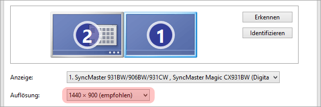 Zweiter Monitor: Auflösung ändern