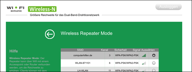 WLAN Netzwerk wählen