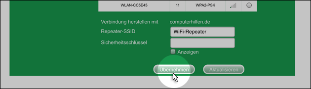 WLAN Repeater Einstellungen sichern