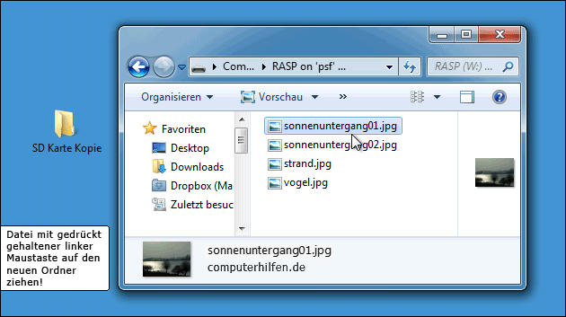 Daten per Speicherkarte oder USB Stick kopieren
