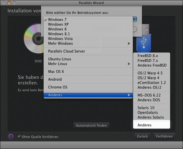 Anderes Betriebssystem auswählen