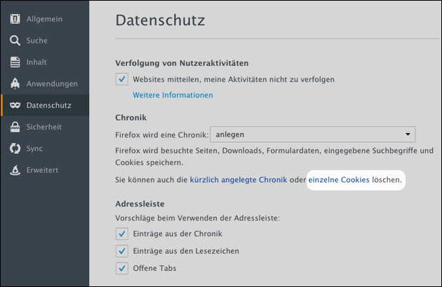 Cookies löschen im Firefox