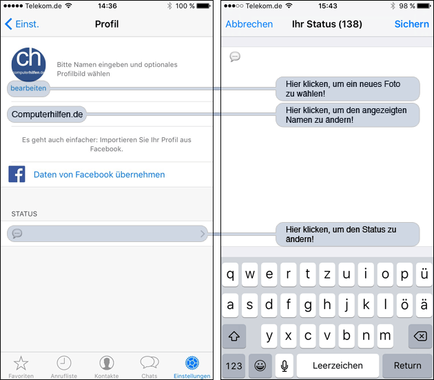 WhatsApp: Profilfoto und Status ändern
