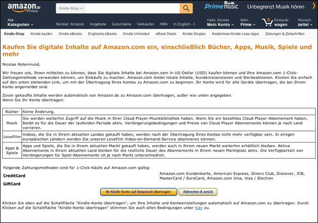 Kindle und Amazon Prime Video Konto auf Deutschland stellen