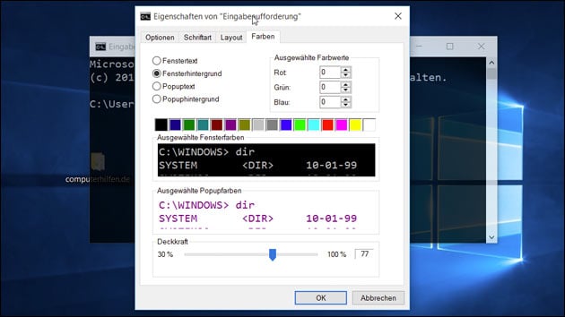 Windows CMD Transparenz aktivieren