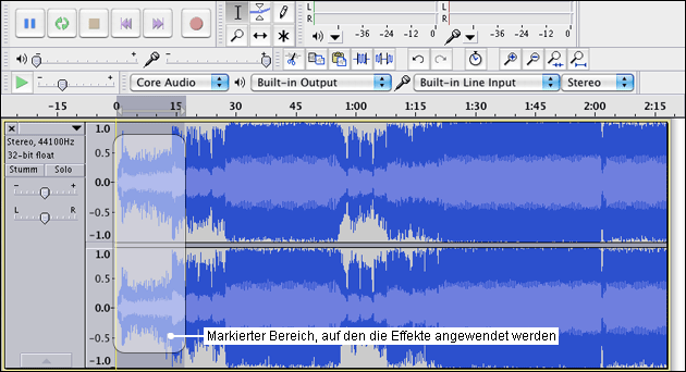 Audacity Bereich auswählen