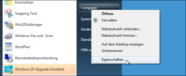Windows 7: Computer Eigenschaften