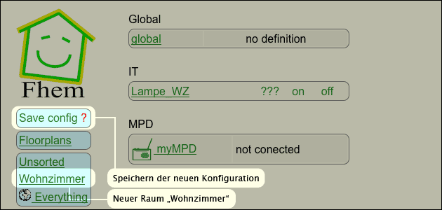 FHEM: Config speichern und neuer Raum